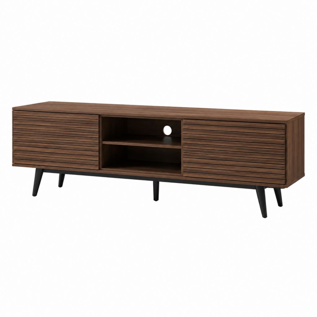 Meuble TV noyer foncé en MDF rectangulaire avec 2 portes coulissantes 180 x 40 x 55 cm