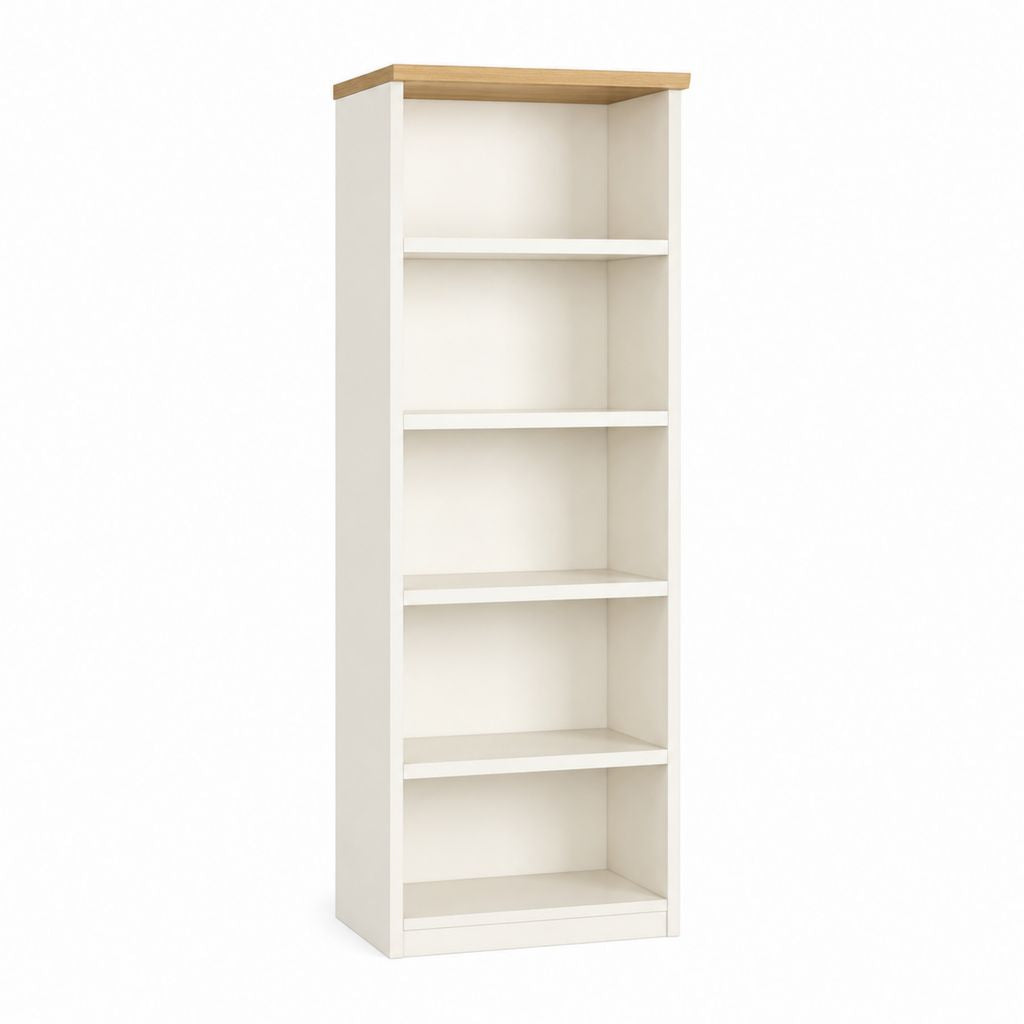 Bibliothèque ouverte 5 niches blanc et chêne clair en panneaux de particules 60 x 30 x 190 cm