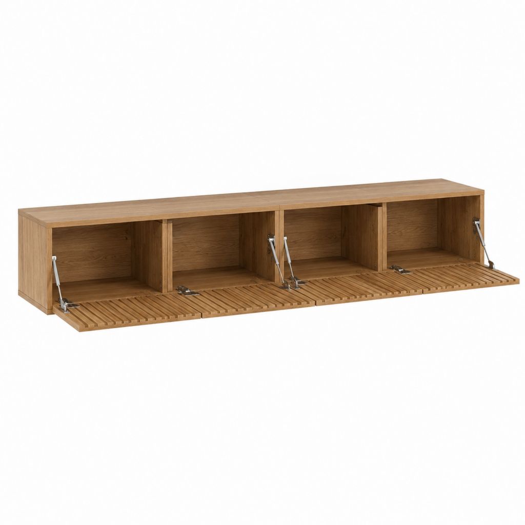 Meuble TV suspendu en bois d'acacia massif marron rectangulaire 160 x 30 x 30 cm