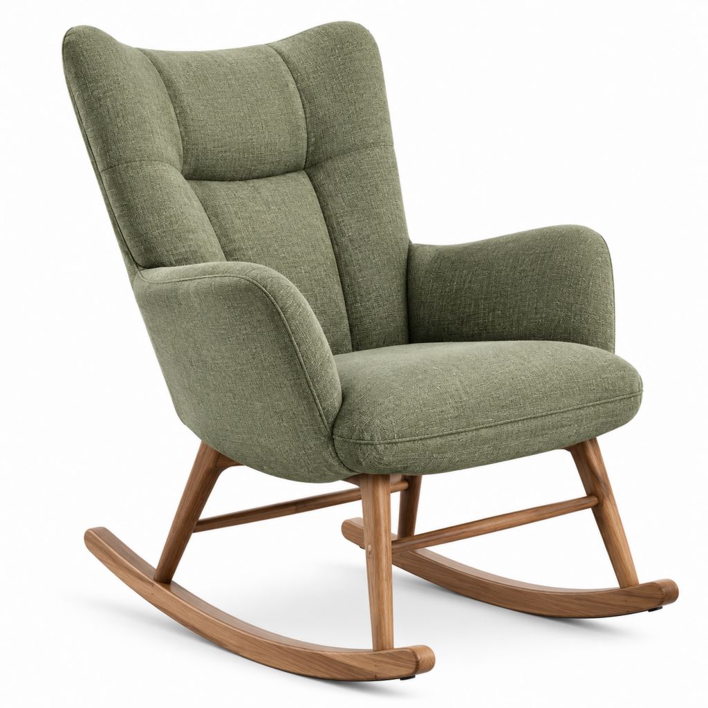 Fauteuil à bascule vert en polyester avec structure en bois massif 104 x 72 x 92 cm