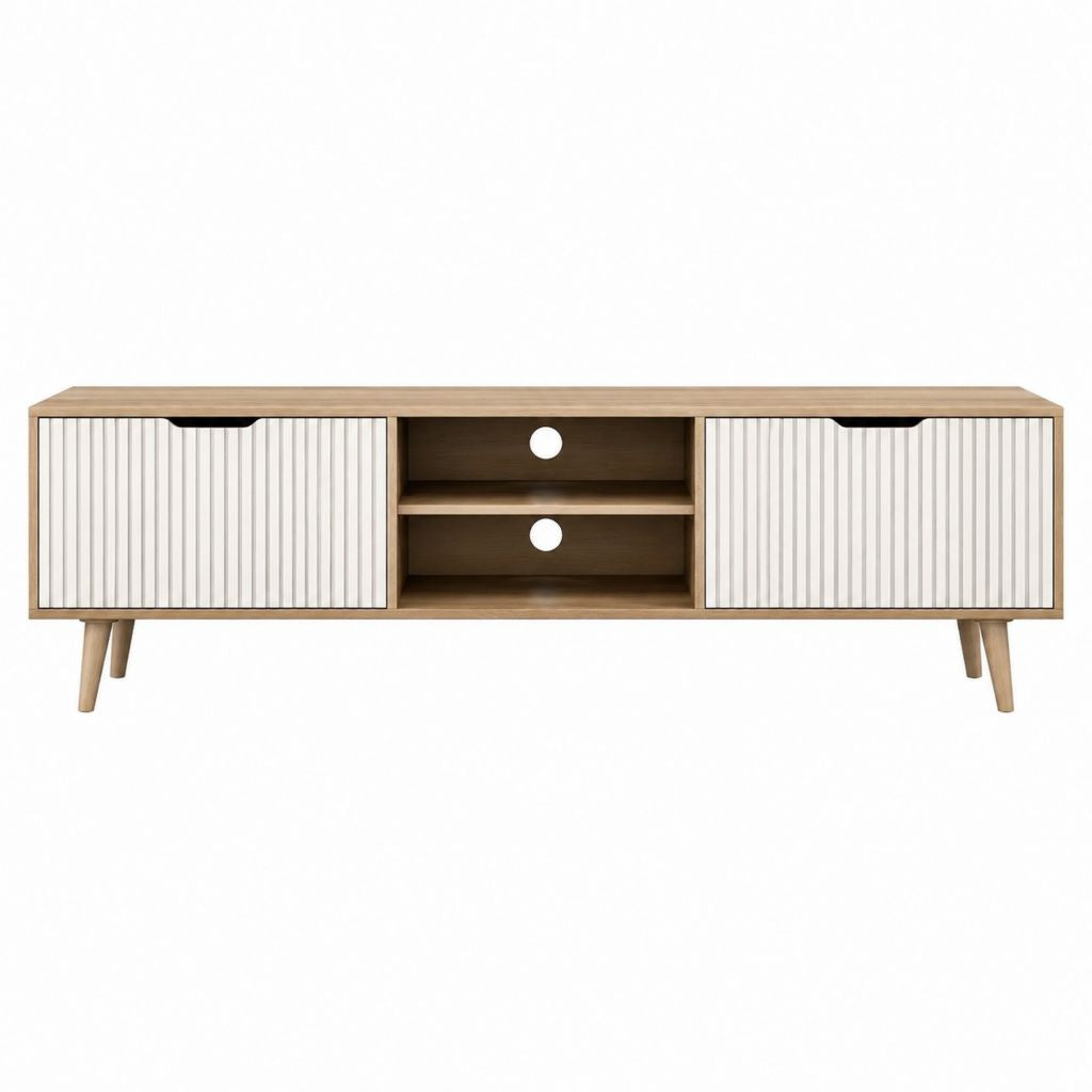 Meuble TV 2 portes blanc et chêne en MDF 160 x 40 x 55 cm
