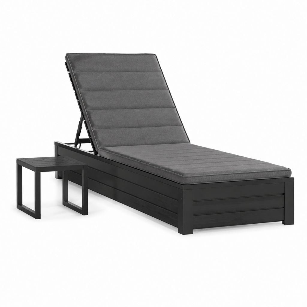 Bain de soleil inclinable avec table d'appoint noir en aluminium et polyester 195 x 68 x 30 cm