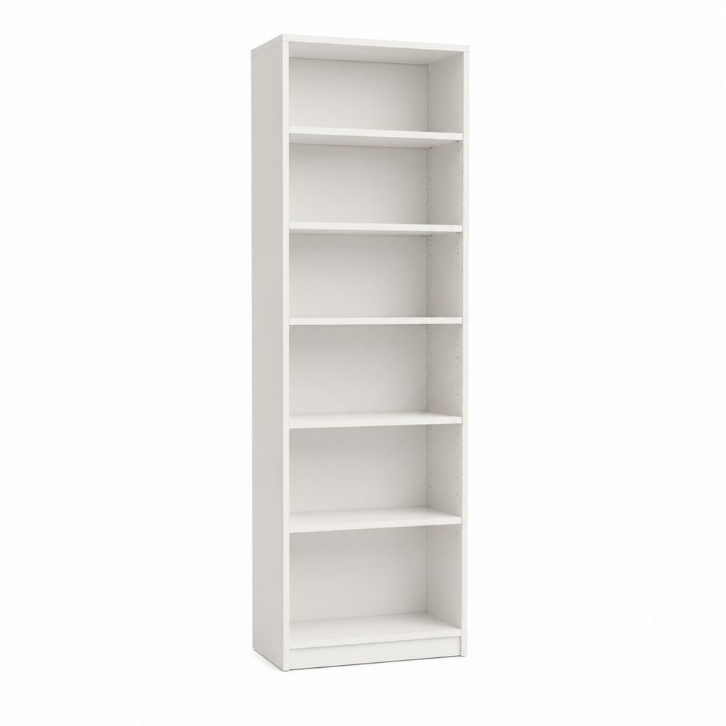 Bibliothèque haute blanche en panneaux de particules mélaminés avec 6 niveaux réglables 60 x 28 x 202 cm