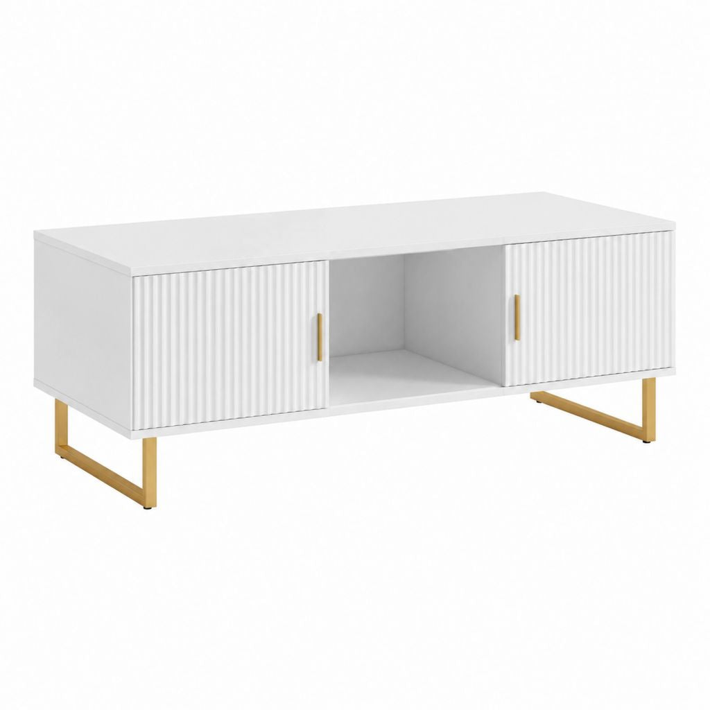 Table basse avec rangement blanche en MDF rectangulaire 120 x 60 x 45 cm
