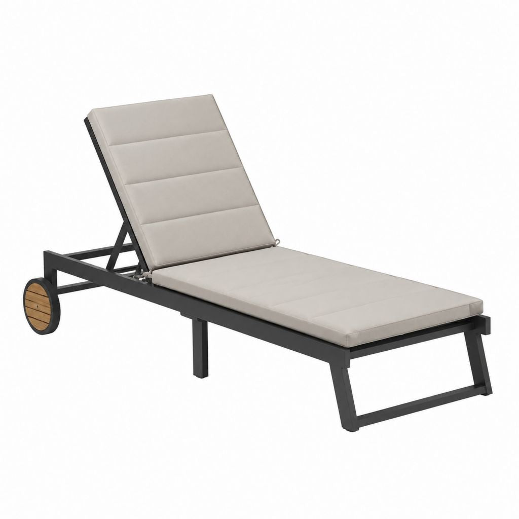 Bain de soleil à roulettes gris en aluminium et polyester 200 x 65 x 35 cm