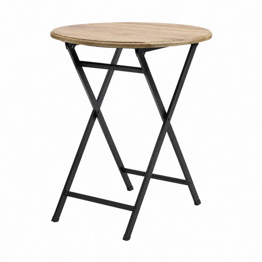 Table de jardin pliante ronde beige en bois d'acacia et acier noir Ø 60 x H 74 cm