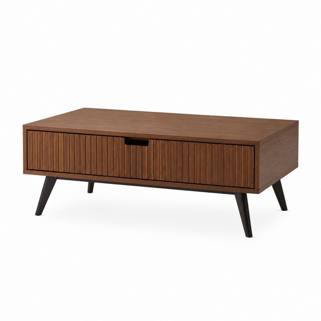 Table basse avec tiroir marron en MDF plaqué noyer rectangulaire 100 x 50 x 45 cm