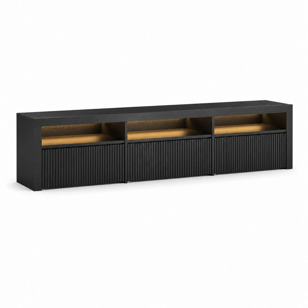 Meuble TV noir en MDF rectangulaire avec 3 portes 180 x 40 x 55 cm
