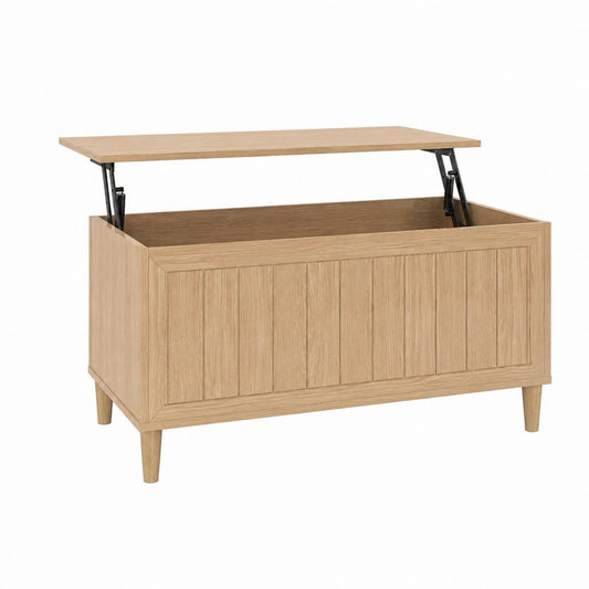 Table basse relevable avec rangement chêne clair en panneaux de particules rectangulaire 100 x 50 x 45 cm