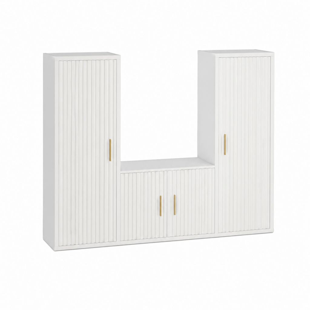 Ensemble meuble TV blanc en panneaux de particules rectangulaire 180 x 40 x 180 cm