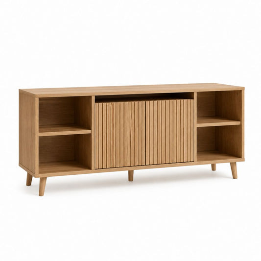 Meuble TV en MDF plaqué chêne naturel avec porte coulissante 160 x 40 x 75 cm