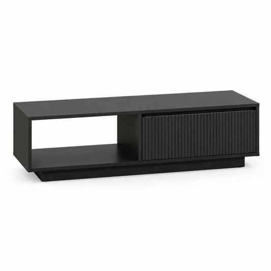 Meuble TV rectangulaire noir en panneaux MDF mélaminés 160 x 40 x 45 cm avec porte coulissante et niche ouverte
