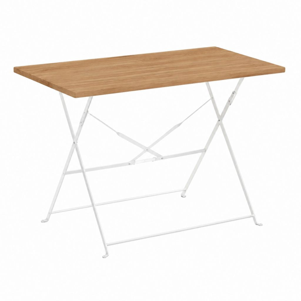 Table de jardin pliante rectangulaire marron et blanc en acacia massif et acier 120 x 70 x 74 cm