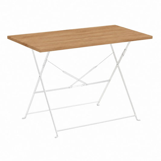 Table de jardin pliante rectangulaire marron et blanc en acacia massif et acier 120 x 70 x 74 cm