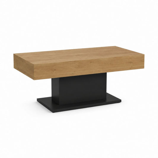 Table basse rectangulaire chêne naturel et noir en MDF et acier 120 x 70 x 40 cm