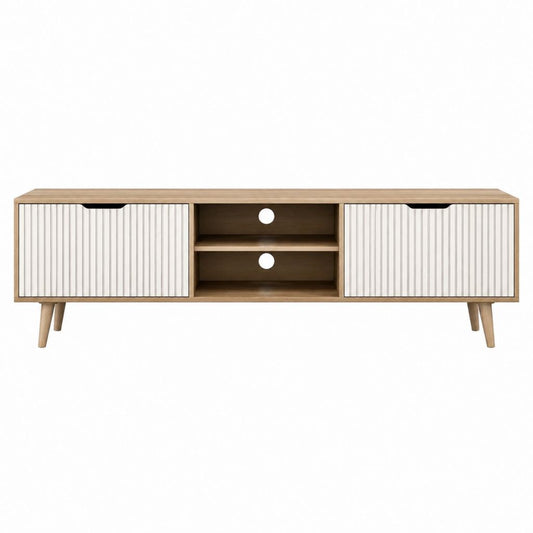 Meuble TV 2 portes blanc et chêne en MDF 160 x 40 x 55 cm