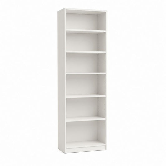 Bibliothèque haute blanche en panneaux de particules mélaminés avec 6 niveaux réglables 60 x 28 x 202 cm