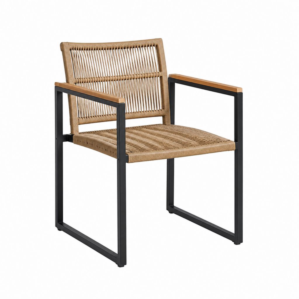 Fauteuil de jardin noir et naturel en acier thermolaqué et corde PE 56 x 60 x 82 cm